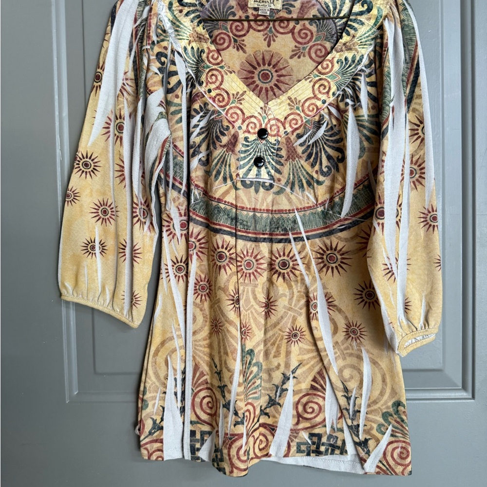 ONE WORLD Yellow and Cream Patterned Blouse